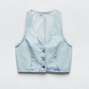 Zara Z1975 cropped denim dress light blue NWT